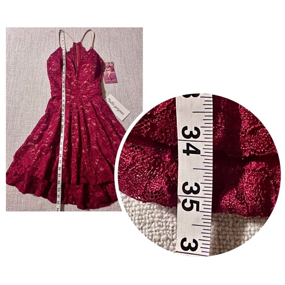 EMERALD SUNDAE Red Lace Racerback Fit & Flare Sparkly Dress Prom Cocktail Wmn S - Picture 15 of 16